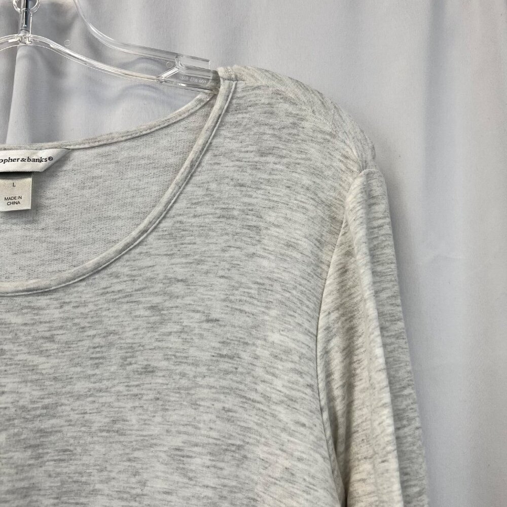 Christopher & Banks Womens Round Kneck Top Heather Gray/Ivory Lace Trim Large - Picture 3 of 9